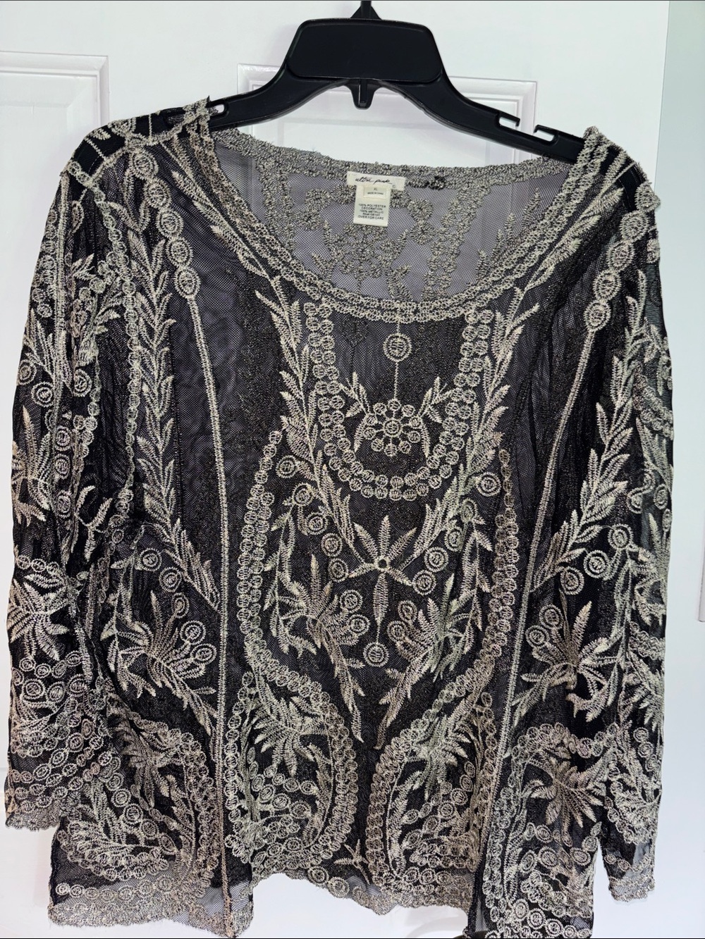 Embroidered Black & Cream Lace Women's Top
